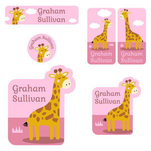 preschool labels pack giraffe pink