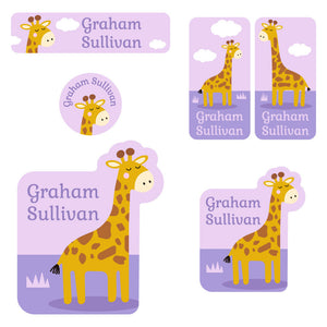 preschool labels pack giraffe purple