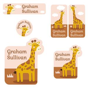preschool labels pack giraffe eucalyptus tan