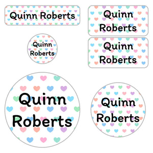 preschool name labels in hearts new rainbow