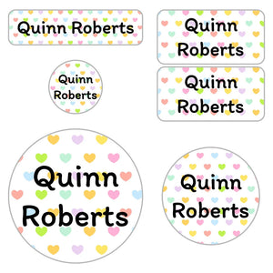 preschool name labels in hearts original rainbow