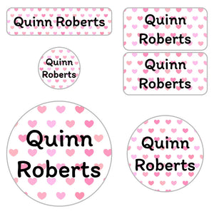 preschool name labels in hearts pink