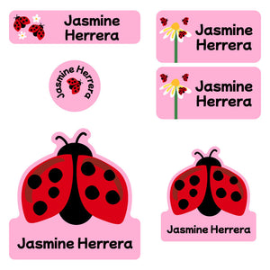 preschool labels pack ladybug pink