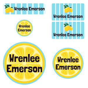preschool name labels lemons blue