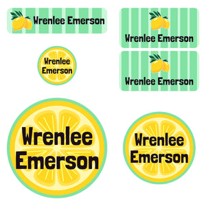 preschool name labels lemons green