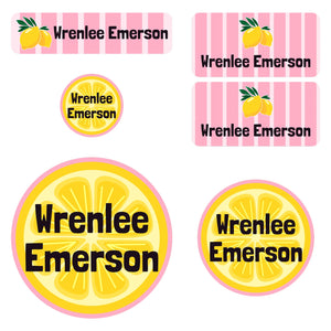 preschool name labels lemons pink
