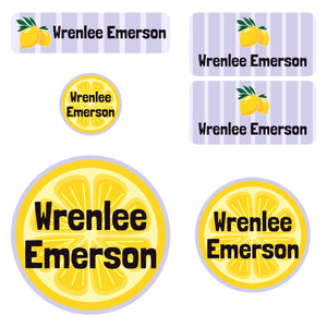preschool name labels lemons purple