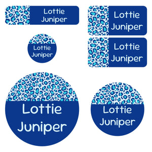 preschool name labels leopard print blue