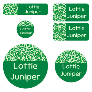 preschool name labels leopard print green