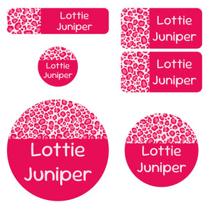 preschool name labels leopard print pink