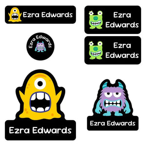 preschool labels pack monsters black