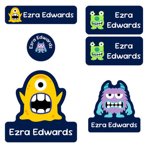 preschool labels pack monsters dark blue