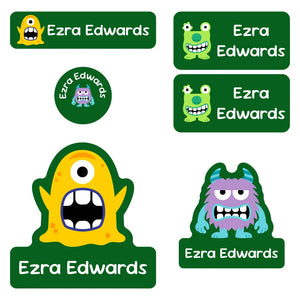preschool labels pack monsters dark green