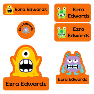 preschool labels pack monsters orange