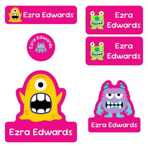 preschool labels pack monsters pink