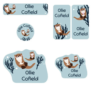 preschool labels pack otter powder blue