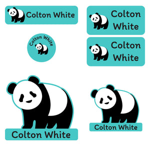 preschool labels pack panda aqua