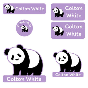 preschool labels pack panda purple