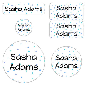 kids' name labels for preschool in pom pom blue