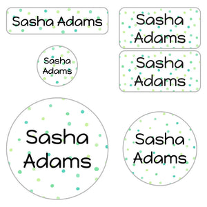 kids' name labels for preschool in pom pom green