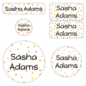 kids' name labels for preschool in pom pom orange