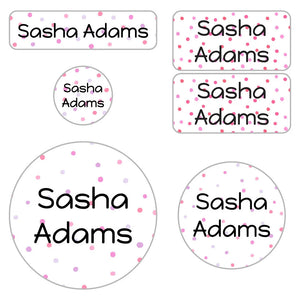 kids' name labels for preschool in pom pom pink
