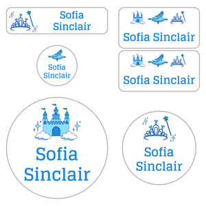 preschool labels pack princess white - blue
