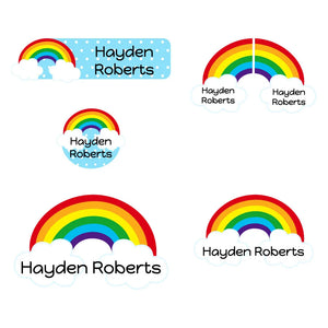 rainbow preschool name labels in rainbow blue