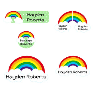 rainbow preschool name labels in rainbow green