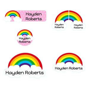 rainbow preschool name labels in rainbow pink