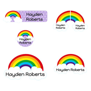 rainbow preschool name labels in rainbow purple