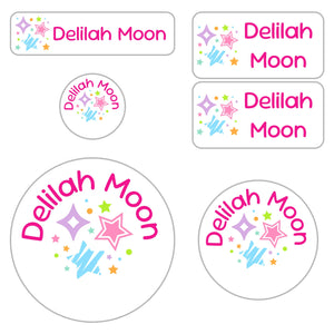 preschool labels pack stars pink rainbow