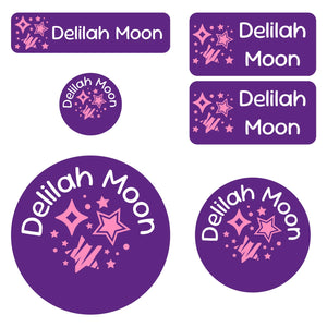preschool labels pack stars purple pink