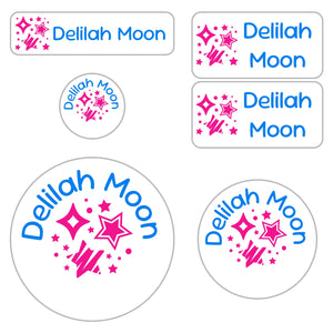 preschool labels pack stars pink blue