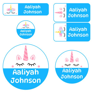 preschool name labels for kids unicorn blue