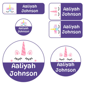 preschool name labels for kids unicorn purple