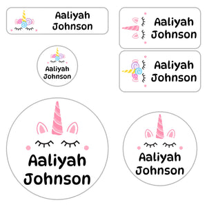 preschool name labels for kids unicorn white