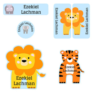 zoo animals light blue preschool labels pack