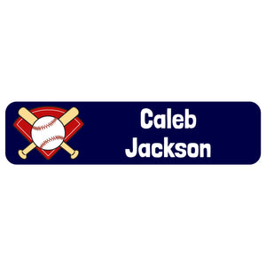 rectangle name stickers for kids baseball dark blue