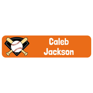rectangle name stickers for kids baseball orange