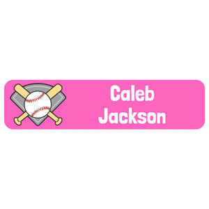 rectangle name stickers for kids baseball pink
