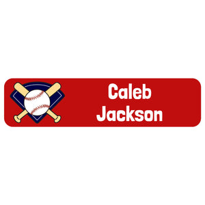 rectangle name stickers for kids baseball red