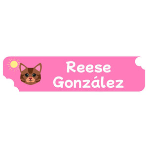 cats pink rectangle name labels