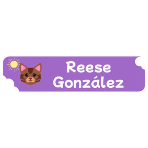 cats purple rectangle name labels