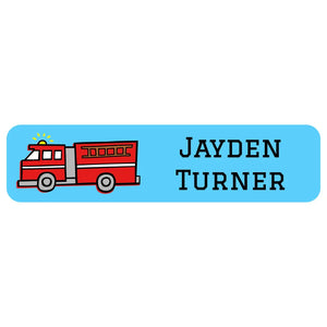 rectangle name labels for kids in fire truck blue