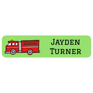 rectangle name labels for kids in fire truck green