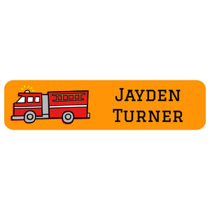 rectangle name labels for kids in fire truck orange