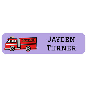 rectangle name labels for kids in fire truck purple