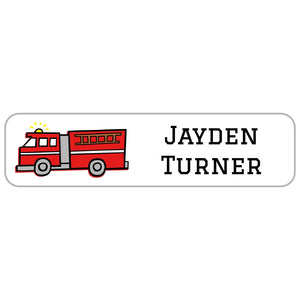 rectangle name labels for kids in fire truck white