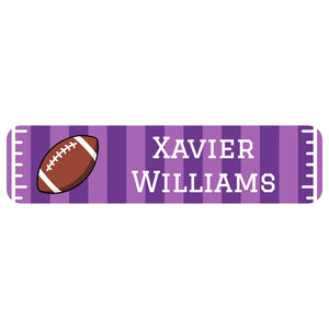 rectangle name stickers for kids in football purple